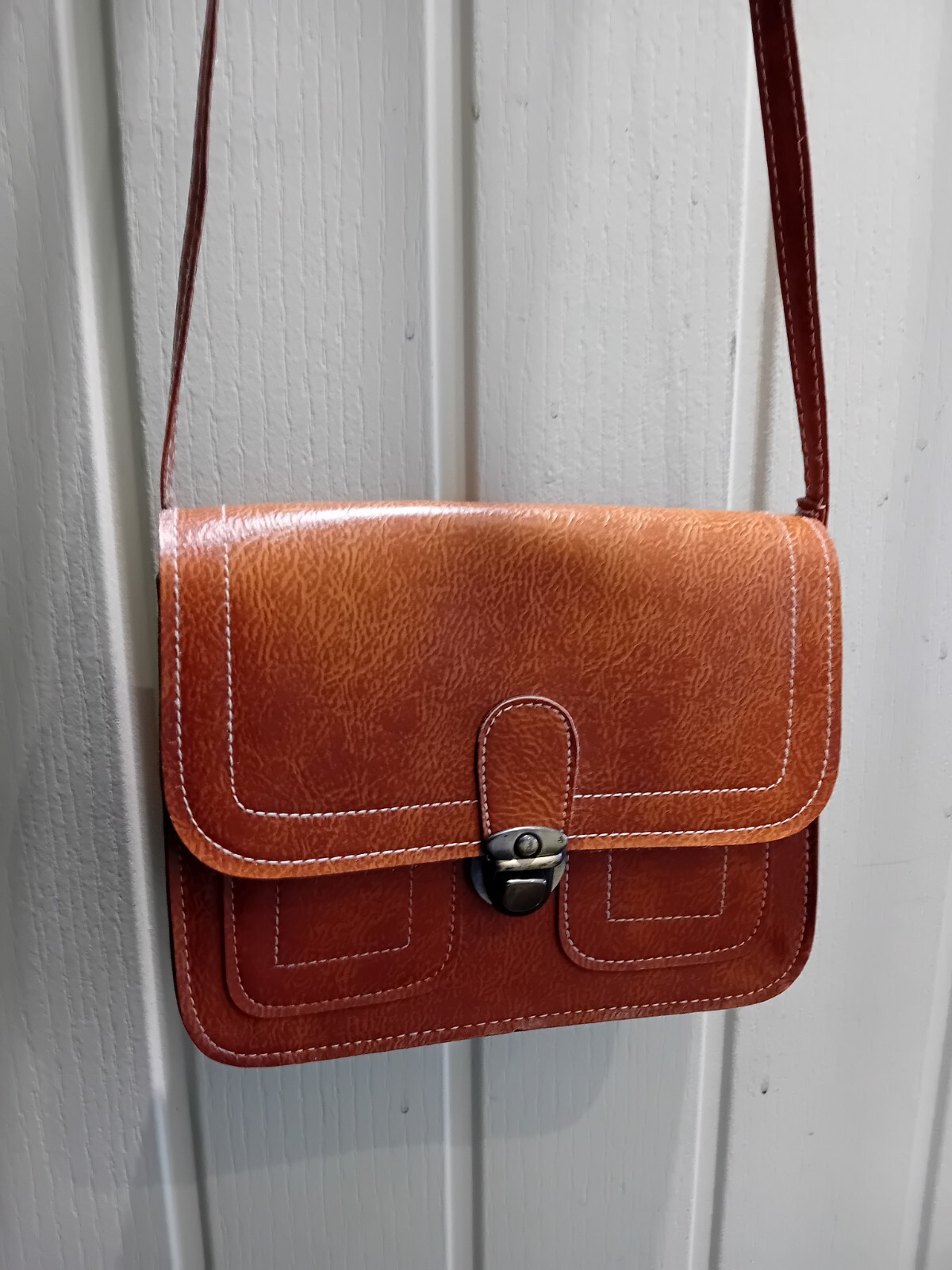 Basic Small Brown Handbag, Shoulder Strap, Button… - image 1