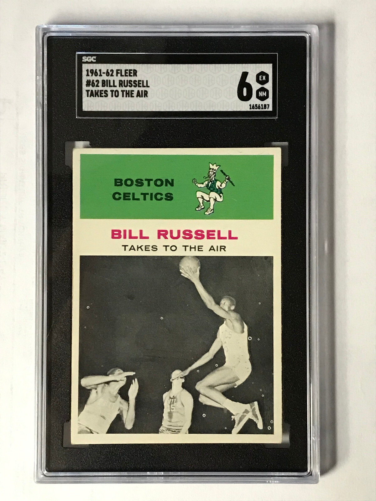 Bill Russell 1961-62 Fleer IN ACTION TAKES TO THE AIR #62 SGC 6 WELL CENTERED