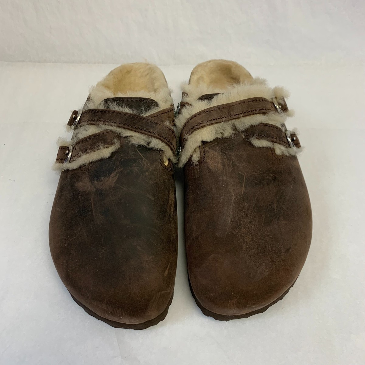 Birkenstock New w/ Box Blair Shearling Brown Oiled Leather Narrow