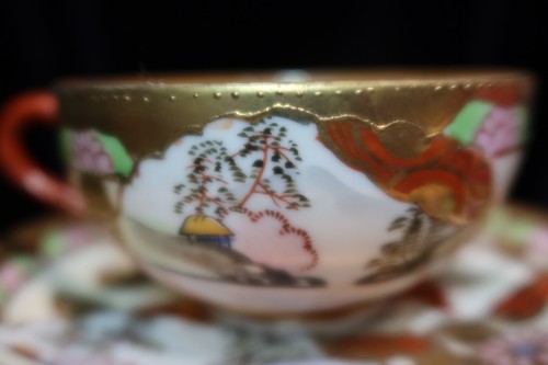 ANTIQUE JAPANESE MORIAGE GEISHA GIRL EGGSHELL RARE 16 PIECE COFFEE SERVICE - Picture 17 of 24