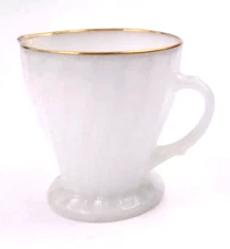 Anchor Hocking Heat Resistant Translucent Creamer  Swirl Gold Rim Milk Glass