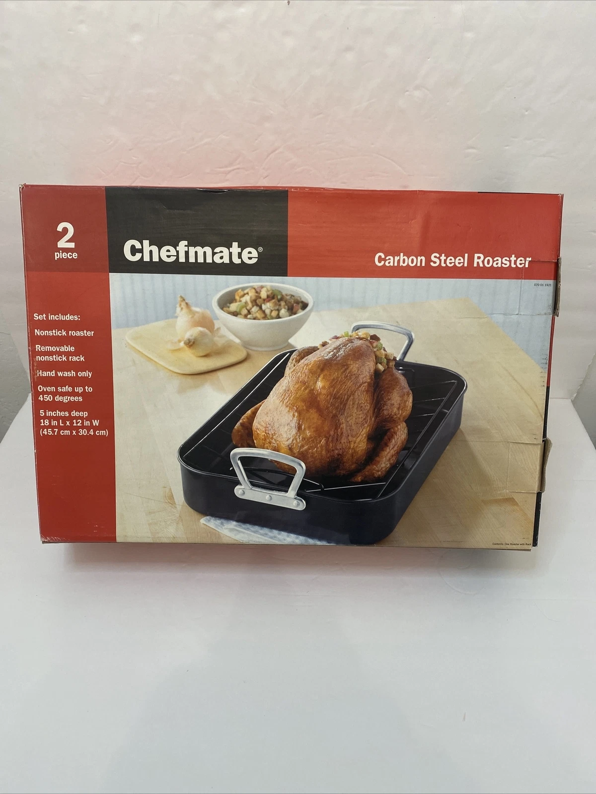 Two piece Carbon Steel Roaster Pan Chefmate 12 x 18 x 5 #9
