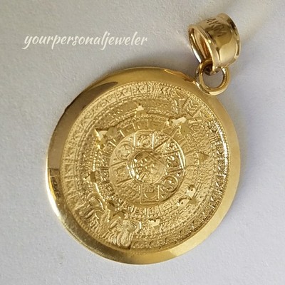 Solid Real 10k Yellow Gold Aztec sun calendar Pendant Charm 1.25 inch long  | eBay