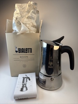 Bialetti Moon Exclusive Stainless Steel Stovetop Coffee Percolator Moka Pot 4&6