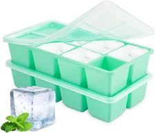 Large Ice Cube Trays,  2 Pack Reusable Silicone Ice Cube Molds with Lid for F...