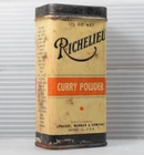 RICHELIEU CURRY POWDER PAINTED METAL TIN STORAGE SIGN VINTAGE 1940s CHICAGO IL