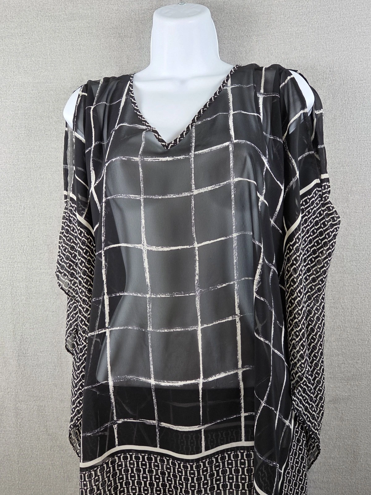 SUSAN GRAVER Tunic Top XL Sheer Black Poncho Coverup Cold Shoulder Whimsigoth