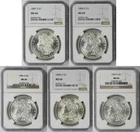 Lot 5 Coins Different Date Morgan Dollar $1 MS 64 NGC