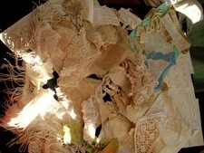 ältere kleine Stoffe, Reste Tüll, Vintage Teile zum Basteln, Tilda Puppen nähen 