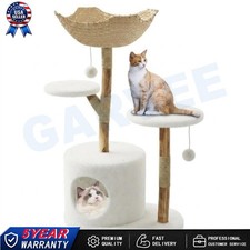 Modern Cat Tree Tower Solid Wood with Cat Condo and Scratching Post for Cats