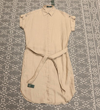 New Lauren Ralph Lauren Women's 100% Linen Shirt Dress with Belt - Size 6 - Tan