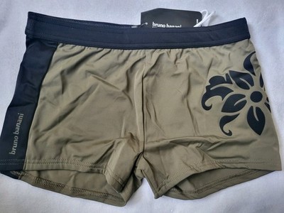 Bruno Banani Rendevous Mens Swim Short - Khaki & Black Flower - Size M - NWT