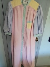 Vintage Saybury Seersucker House Dress Robe Xsmall Pastel Stripe Maxi Length