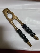 Vintage Brass Nut Cracker Hand Carved Handle Inserts
