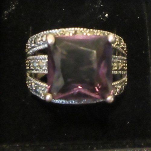 AMETHYST SQUARE CUT SOLITAIRE WITH MARQUISITE STE… - image 3