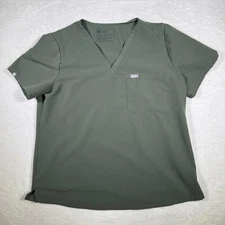 FIGS Technical Collection Scrub Top V Neck Short Sleeve Olive Green Size XL