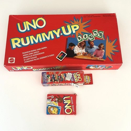 Vintage Uno Rummy-Up Board Game Bundle + Uno Stacko & Uno Bersaiz Besar! Mattel