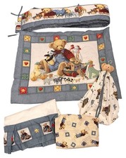 Vintage Springmaid Nursery 5 Piece Set Blue Jean Teddy Bear Noah  s Ark