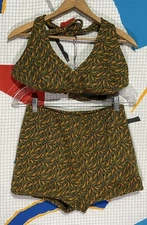 Vintage 60s Hot Pants Shorts Bikini Swimsuit Psychedelic Mod Hippie Boho 2pc Set