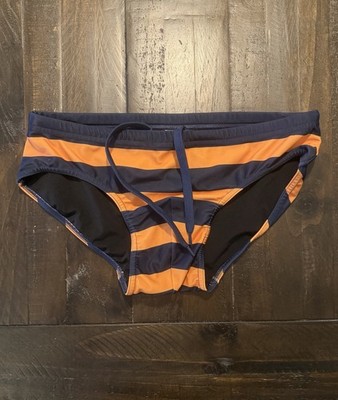 Aronik Men s Orange/Navy Stripe Speedo, M