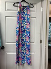Lulu B XL Sleeveless Maxi Keyhole Dress With Colorful Heart Design Upf50