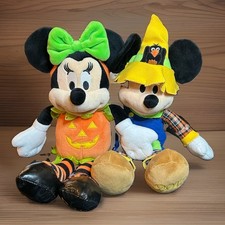 Halloween Disney Duo Pumpkin Minnie And Scarecrow Mickey Mouse Plush 12" Sitters