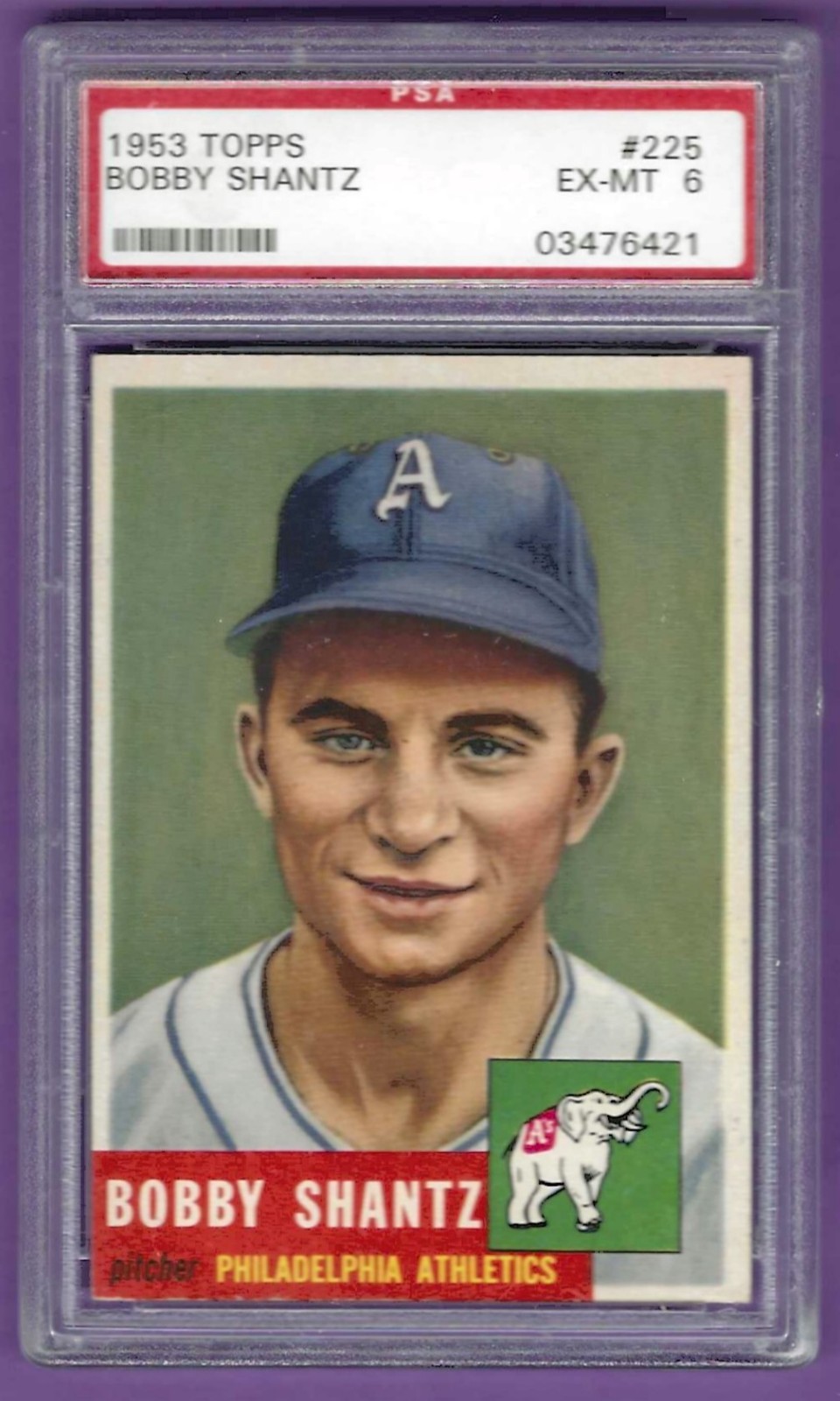 1953 Topps - #225  Bobby Shantz SP - Philadelphia Athletics - PSA  EX - MT  6