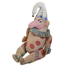 Antique Rare Strange 21" Stuffed Clown (aka Punch and Judy Doll) with a bell