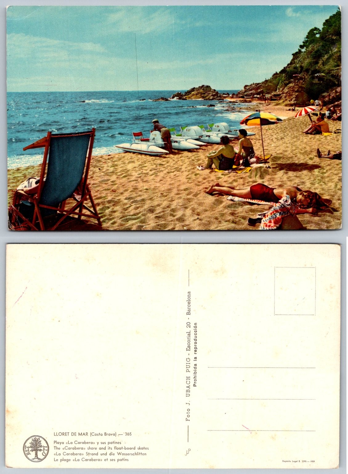 Barcos a pedales de playa vintage 1959 Lloret de Mar Costa Brava España La Carabora
