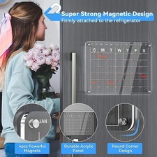 Magnetic Acrylic Calendar for Fridge 17"x12" Clear Dry Erase Calendar Board Pen