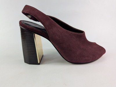 M & S Autograph Burgundy Suede Leather High Heel Slingback Shoes Uk 7 New