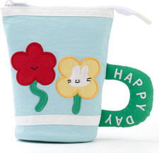 Kawaii Cup-Shaped Pencil Case, Standable Pen Pouch Cute Applique Stationery Orga