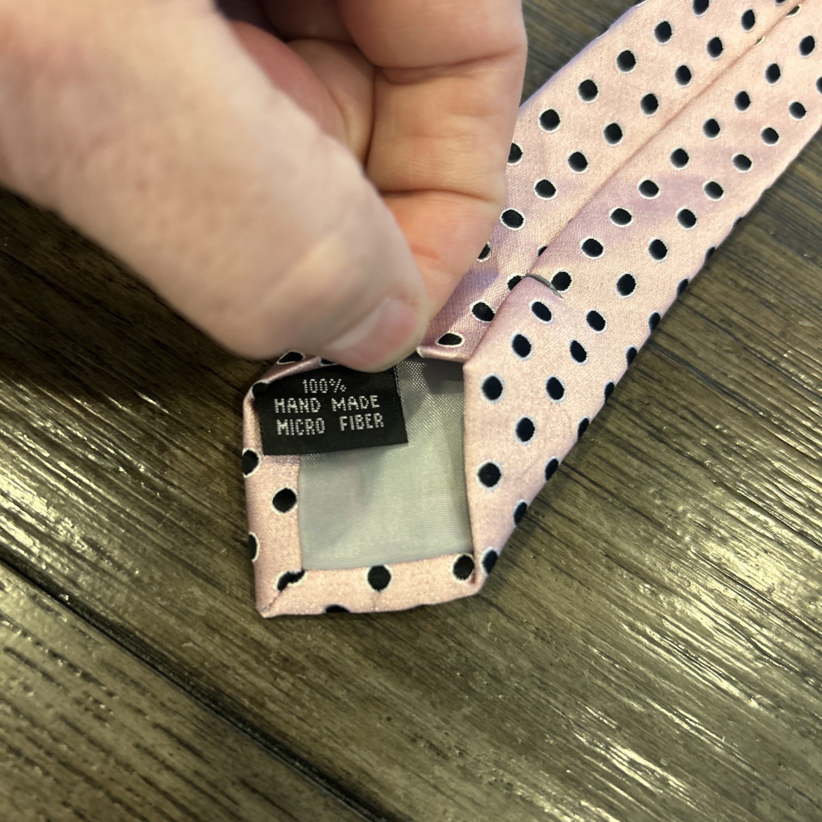 Men's Neck Tie Antonio Ricci Pink with Blue Polka Dot Pattern Hand Made