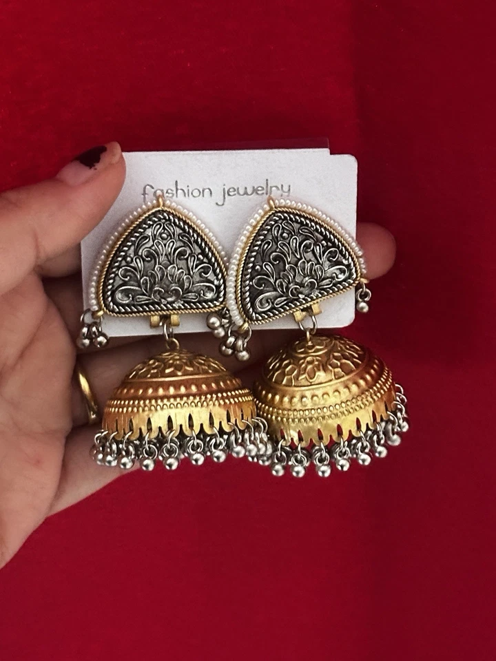 Indische Jhumka Ohrringe Gold & Silber | Traditionell | Ethno Schmuck | Jhumki - Bild 3 von 3