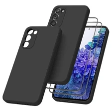 Soft Silicone Shockproof Case with Screen Protector for Galaxy S20 FE 5G (Black)