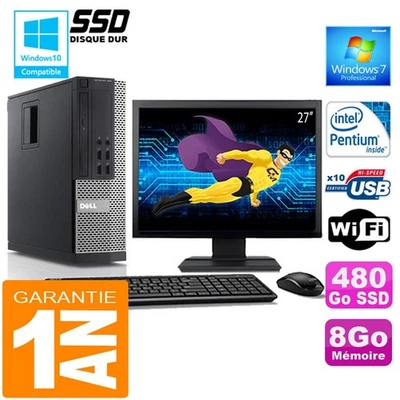 PC DELL 990 SFF Intel G840 Ram 8Go Disque 480 Go SSD Wifi W7 Ecran 27" - Photo 1/4