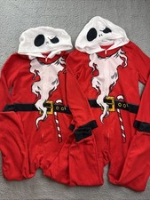 2x Disney Jack Skellington One Piece Pajamas Youth Large 12/14 Red Fleece Hooded