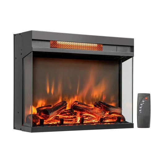 23-inch 3-Sided Electric Fireplace Insert with Remote Control-Black - Color: Bla - Image 4 of 4