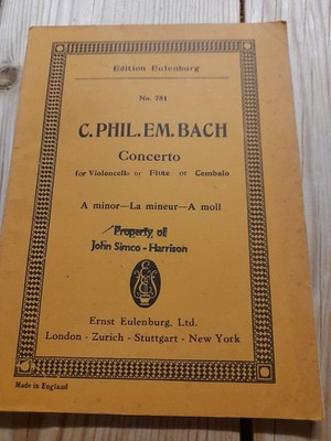C P E BACH / KONZERT INA-MOLL / Ausgabe Eulenburg Taschenpartitur