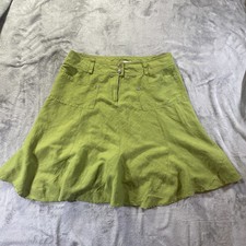 Vtg Caren Sport A Line Skirt Women  s XL Linen Rayon Blend Avacado Green Pockets