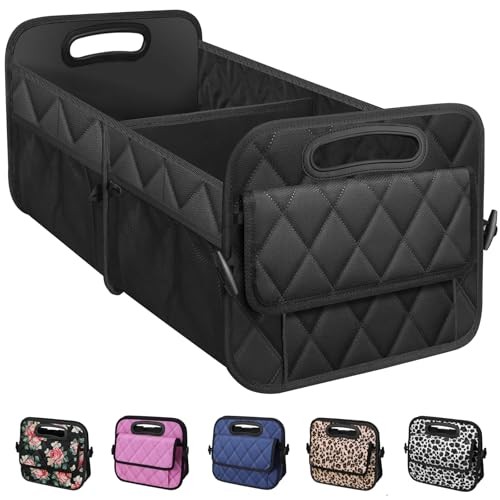 Collapsible Medium Black Car Trunk Organizer with Reinforced Handles for Easy Storage