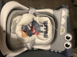 Gray White Baby Bath Tub with Dinosaur Cushion