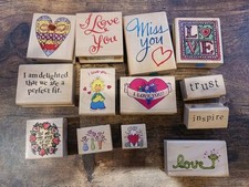 LOT OF 13 RUBBER WOOD BLOCK STAMPS LOVE AND HEART THEME 1" To 3 " VARIETY