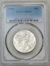 1944 Walking Liberty mezzo dollaro PCGS MS64 Frosty appena classificato nuovo supporto #M235P