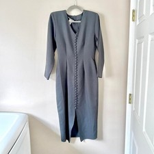 90s Vintage Plaid Dress Pencil Skirt Dusty Blue Button Front 7