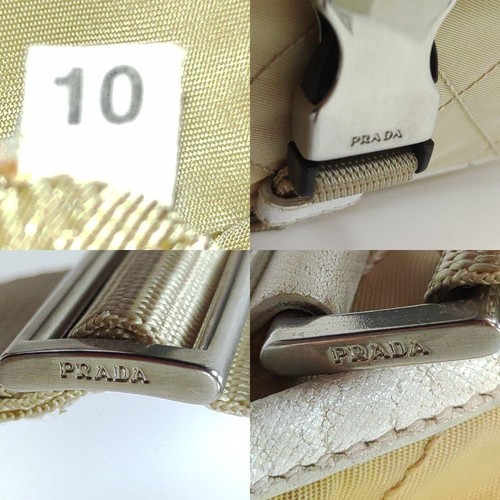 PRADA Schultertasche Handtasche Logo Nylon Leder beige echt - Bild 10 von 24