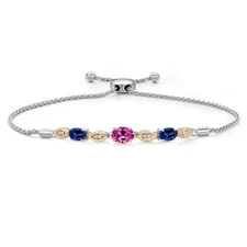 925 Silver and 10K Yellow Gold Pink Created Sapphire and Created Sapphire and