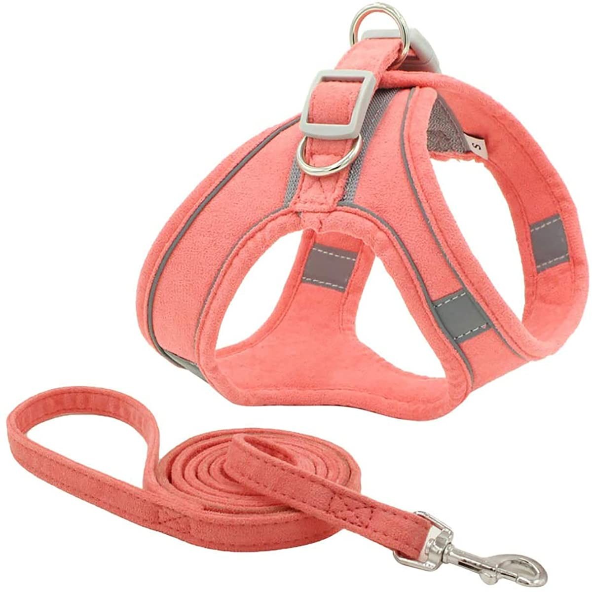 Pettorina Riflettente Per Cani Con Guinzaglio – Mesh Traspirante, Regolabile, Rosa-Grigio, Per Passeggiate Notturne E Outdoor