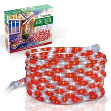 Tupkee LED Rope Light Red  White - Candy Cane Peppermint - 24 Feet, Tube Lights