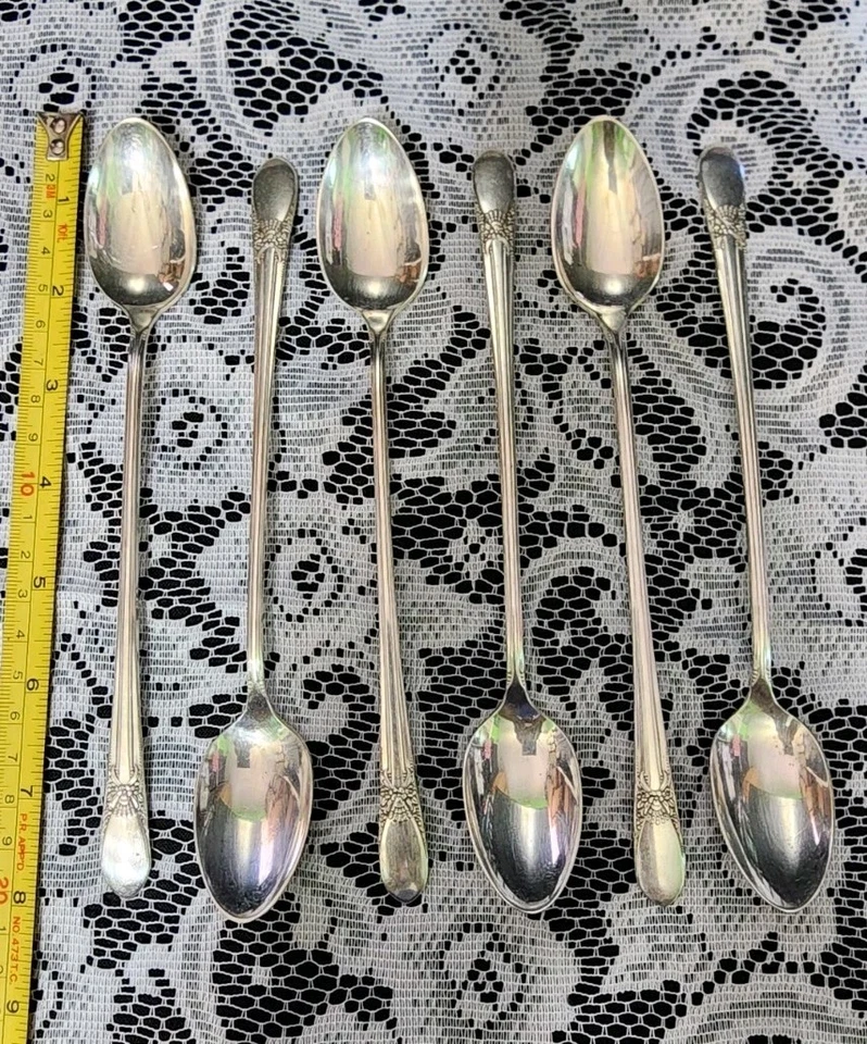 ✔LOT OF 6 c1940 BELOVED😍 PATTERN SILVERPLATED ICED TEA🧉/ COLD BEVERAGE SPOONS  - Image 3 of 4